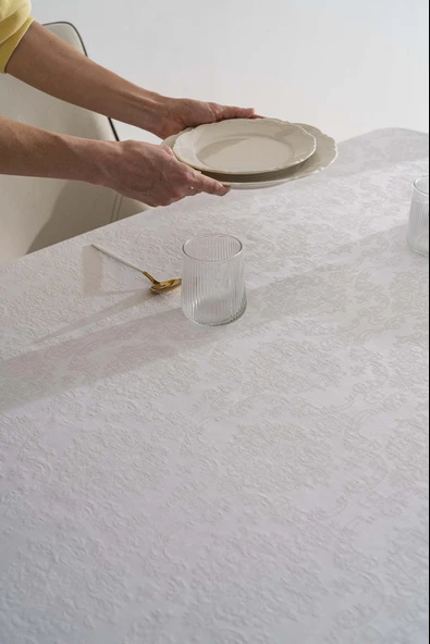 Damascus Beyaz Masa Örtüsü 160x220 cm - Resim 5