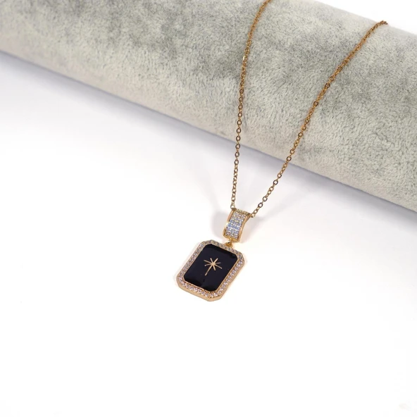 Çelik Kolye, Kuzey Yıldızı Kolye, Altın Kaplama Kadın Kolye K-124 - Resim 2