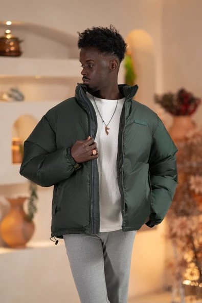 Oversize (Bol Kesim) Dik Yaka Fermuar Kapamalı Şişme Mont - 8