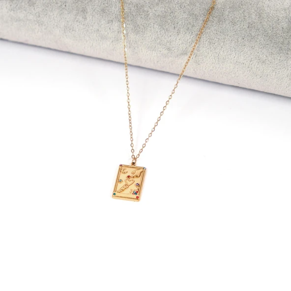 Çelik Kolye, Altın Kaplama Şans Tarot Kadın Kolye K-121 - Resim 2