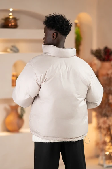 Oversize (Bol Kesim) Dik Yaka Fermuar Kapamalı Şişme Mont - 5