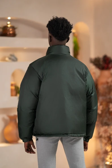 Oversize (Bol Kesim) Dik Yaka Fermuar Kapamalı Şişme Mont - 11