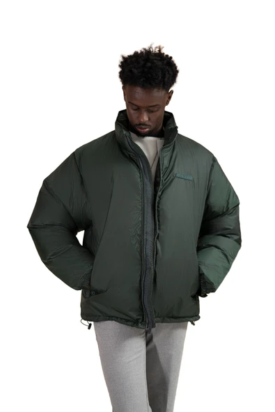 Oversize (Bol Kesim) Dik Yaka Fermuar Kapamalı Şişme Mont - 7