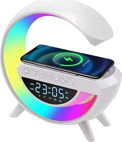 Concord Sr-S10 Kablosuz Şarj Standı Rgb Ledli Dijital Saatli Alarmlı Radyolu Bluetooth Hoparlör