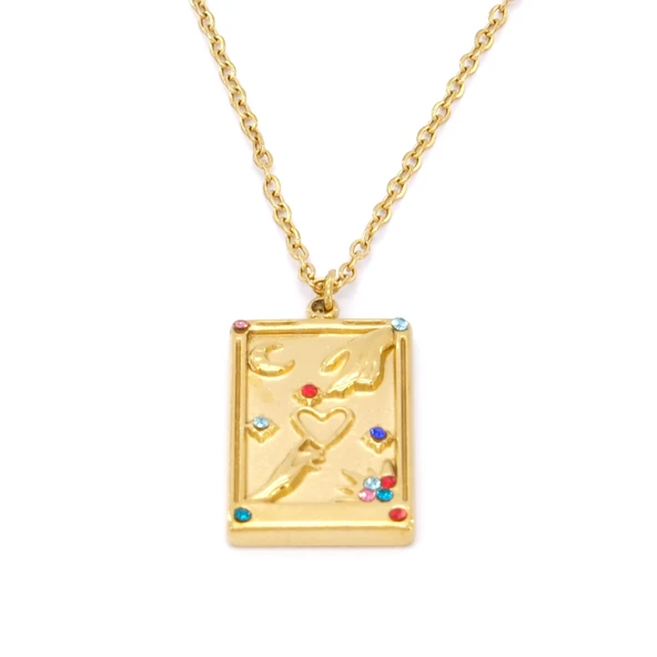 Çelik Kolye, Altın Kaplama Şans Tarot Kadın Kolye K-121 ürün görseli