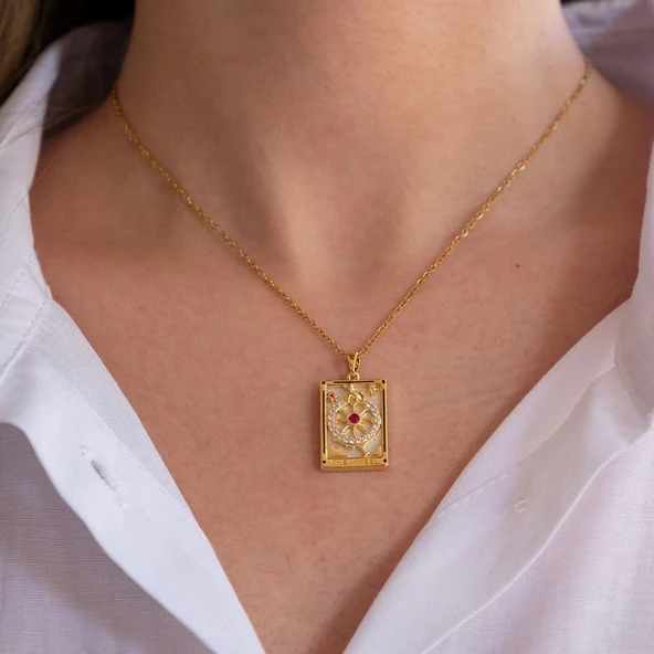 Çelik Kolye, Altın Kaplama Tarot Kadın Kolye K-118 - Resim 3