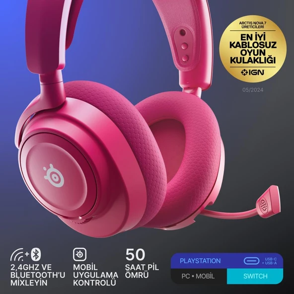 Steelseries Arctis Nova 7P Gen2 Kablosuz Magenta Gaming Kulaklık - Resim 5
