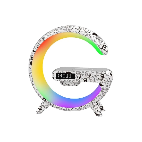 Concord Sr-S10 Kablosuz Şarj Standı Rgb Ledli Dijital Saatli Alarmlı Radyolu Bluetooth Hoparlör - 5