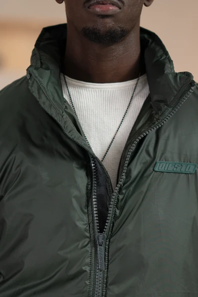 Oversize (Bol Kesim) Dik Yaka Fermuar Kapamalı Şişme Mont - 12