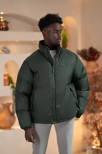 Oversize (Bol Kesim) Dik Yaka Fermuar Kapamalı Şişme Mont - 9