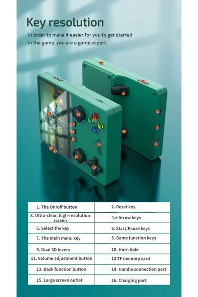 AteşTech X6 Retro Oyun Konsolu 3.5 İnç HD Ekran 10000 Oyunlu 2000mAh Taşınabilir Game Stick - Resim 11