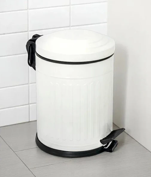Vintage 12 Lt Yavaş Kapanır Kapaklı Ofis Mutfak Banyo Balkon Çöp Kovası Beyaz - Resim 2