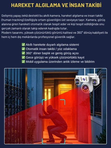 XCAMPRO 4 Kameralı 20MP NVR Güvenlik Kamerası Seti (256GB SSD Dahil) – 4K AOV PTZ Kontrol 7/24 Kayıt - 5