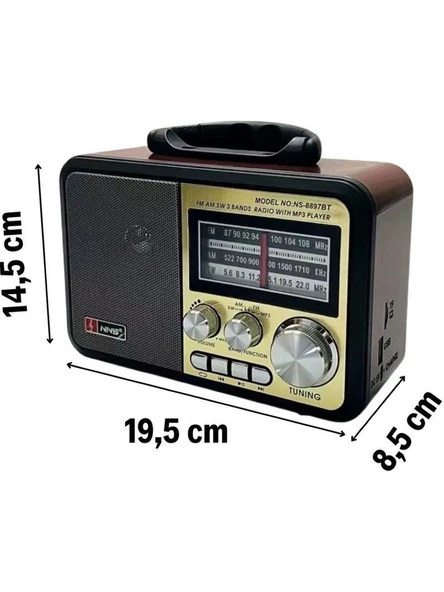 NS-8897 Orta Boy Retro, Nostaljik, Ahşap Tasarım Bluetooth Hoparlörlü, Şarjlı, Taşınabilir Fm/am Destekli Radyo - 4