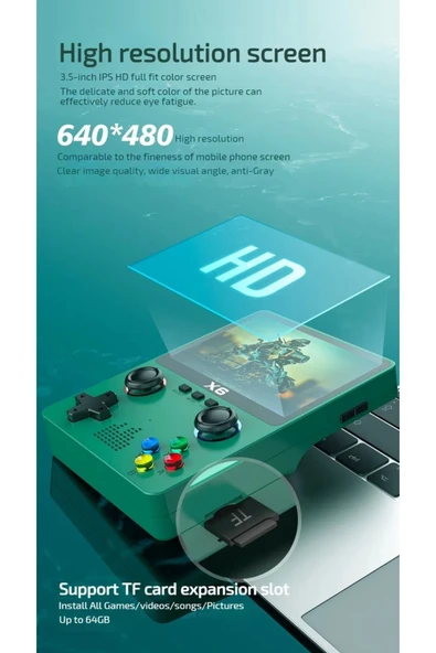 AteşTech X6 Retro Oyun Konsolu 3.5 İnç HD Ekran 10000 Oyunlu 2000mAh Taşınabilir Game Stick - Resim 4