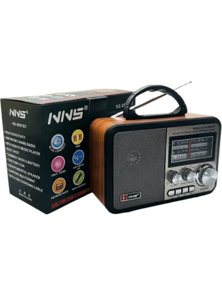NS-8897 Orta Boy Retro, Nostaljik, Ahşap Tasarım Bluetooth Hoparlörlü, Şarjlı, Taşınabilir Fm/am Destekli Radyo