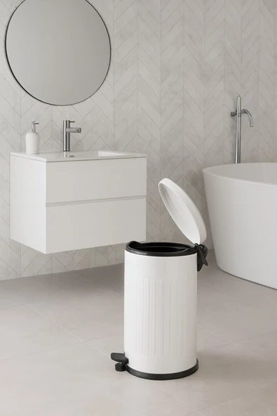 Vintage 16 Lt Yavaş Kapanır Kapaklı Ofis Mutfak Banyo Balkon Çöp Kovası Beyaz ürün görseli