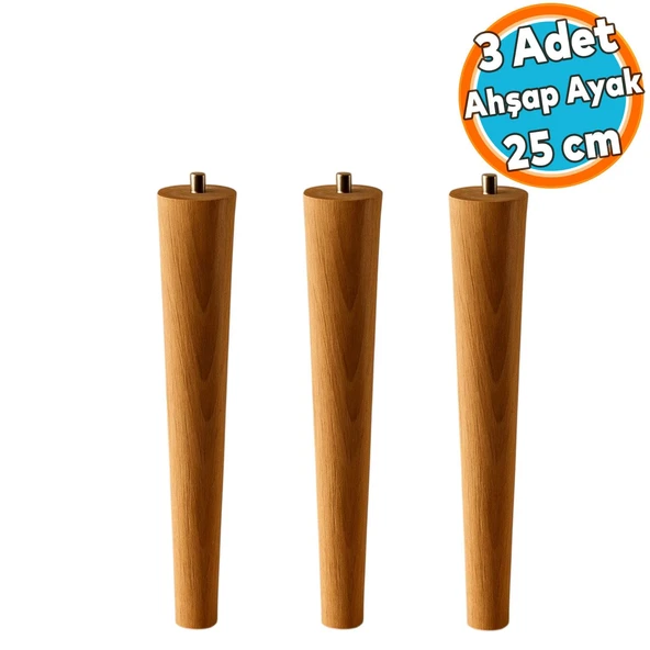 3 Adet Sehpa Masa Ayağı Ham Doğal Ahşap Kahverengi Boyalı Mobilya Kanepe Modern Bohem Ayakları 25 cm ürün görseli