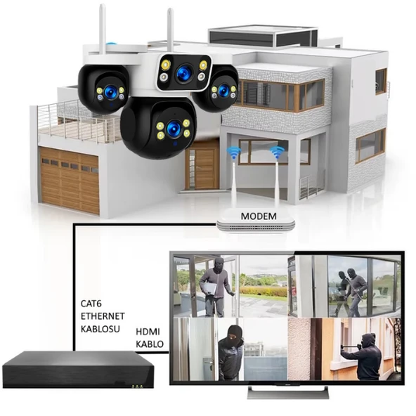 XCAMPRO 4 Kameralı 20MP NVR Güvenlik Kamerası Seti (256GB SSD Dahil) – 4K AOV PTZ Kontrol 7/24 Kayıt - 2