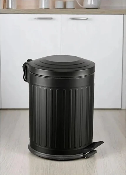 Vintage 12 Lt Yavaş Kapanır Kapaklı Ofis Mutfak Banyo Balkon Çöp Kovası Siyah - Resim 2