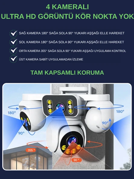 XCAMPRO 4 Kameralı 20MP NVR Güvenlik Kamerası Seti (256GB SSD Dahil) – 4K AOV PTZ Kontrol 7/24 Kayıt - 4