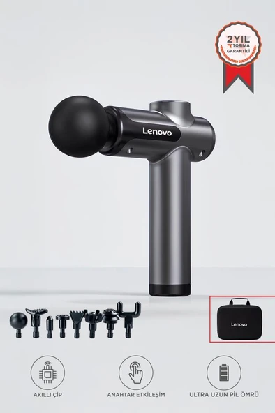 Lenovo N3 Gri Darbeli Titreşimli Masaj Tabancası Güçlü 1800mah Şarjlı 8 Başlıklı Egzersiz Aleti ürün görseli