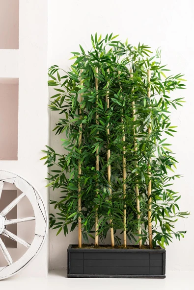 Yapay Bambu Seperatör Ahşap Antrasit Saksı 175 Cm - Resim 2