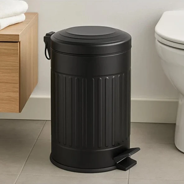 Vintage 12 Lt Yavaş Kapanır Kapaklı Ofis Mutfak Banyo Balkon Çöp Kovası Siyah ürün görseli