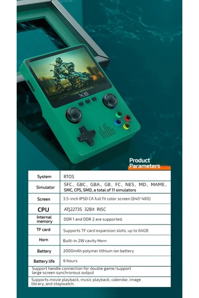 AteşTech X6 Retro Oyun Konsolu 3.5 İnç HD Ekran 10000 Oyunlu 2000mAh Taşınabilir Game Stick - Resim 6