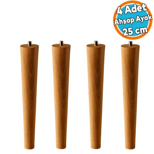 4 Adet Sehpa Masa Ayağı Ham Doğal Ahşap Kahverengi Boyalı Mobilya Kanepe Modern Bohem Ayakları 25 cm ürün görseli