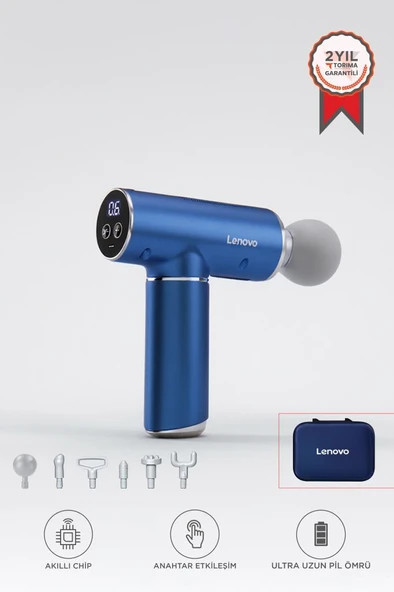Lenovo N2 Mavi Darbeli Titreşimli Masaj Tabancası 1800mah Şarjlı 6 Başlıklı Egzersiz Aleti ürün görseli