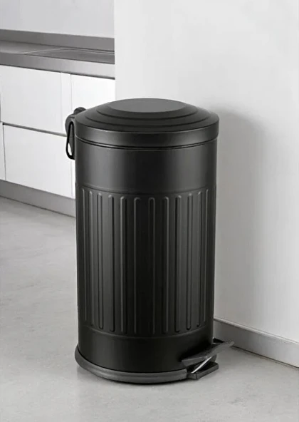 Vintage 16 Lt Yavaş Kapanır Kapaklı Ofis Mutfak Banyo Balkon Çöp Kovası Siyah - Resim 3
