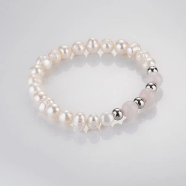 MK TASARIM Gerçek İnci Pembe Kuvars Taşı Bileklik MKT.1.10001.3 - Resim 2