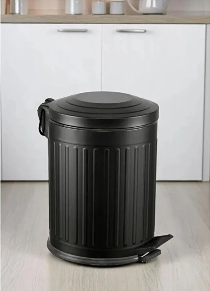 Vintage 5 Lt Yavaş Kapanır Kapaklı Ofis Mutfak Banyo Balkon Çöp Kovası Siyah - Resim 2