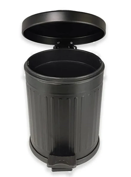 Vintage 5 Lt Yavaş Kapanır Kapaklı Ofis Mutfak Banyo Balkon Çöp Kovası Siyah - Resim 4