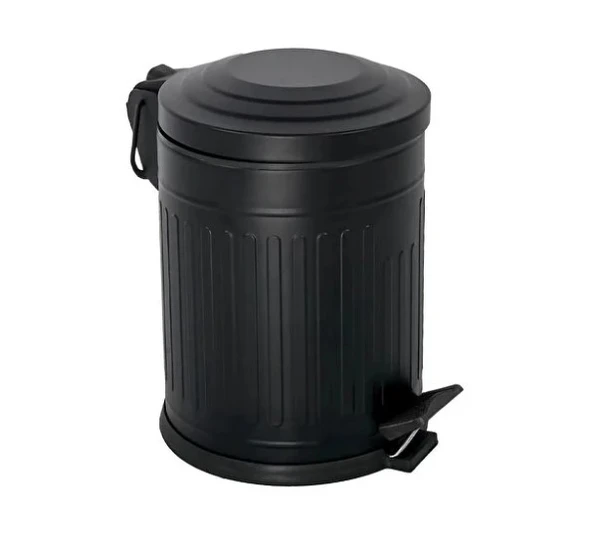 Vintage 5 Lt Yavaş Kapanır Kapaklı Ofis Mutfak Banyo Balkon Çöp Kovası Siyah - Resim 3