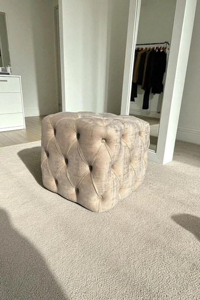 VISIONARIO Küp Puf - BEST İthal Kadife Babyface Kumaş Varak Baskı - Modern Ve Şık Oturma Dekoratif Puf&Bench - Resim 4