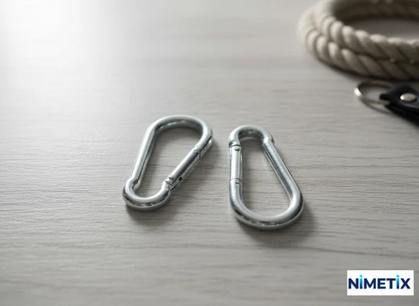 2’li Çelik Karabina 8MM Seti 150 Kg Taşıma, Dayanıklı Mandallı Kanca ASKI APARAT - Resim 2