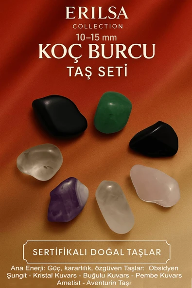 Sertifikalı Koç Burcu Doğal Taş Kütle Seti 10-15 mm – Güç Kararlılık ve Özgüven Enerjisi Taşları ürün görseli