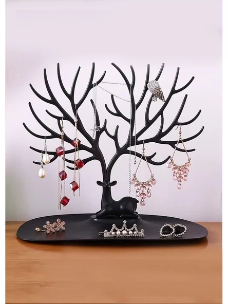 Siyah Geyik Mücevher Organizeri - Geyik Şeklinde Yüzük Küpe Kolye Düzenleyici - 2