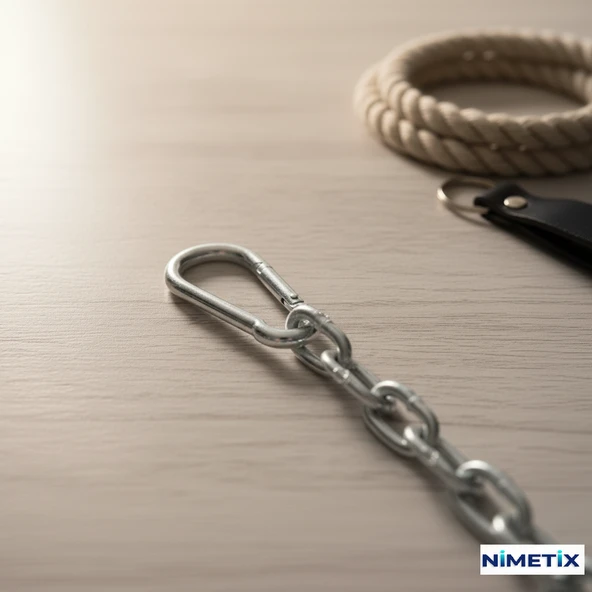 2’li Çelik Karabina 8MM Seti 150 Kg Taşıma, Dayanıklı Mandallı Kanca ASKI APARAT - Resim 3