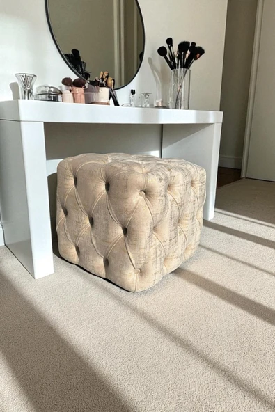 VISIONARIO Küp Puf - BEST İthal Kadife Babyface Kumaş Varak Baskı - Modern Ve Şık Oturma Dekoratif Puf&Bench - Resim 3