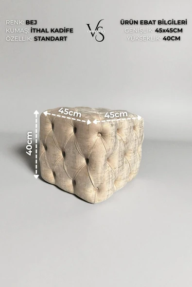 VISIONARIO Küp Puf - BEST İthal Kadife Babyface Kumaş Varak Baskı - Modern Ve Şık Oturma Dekoratif Puf&Bench - Resim 2