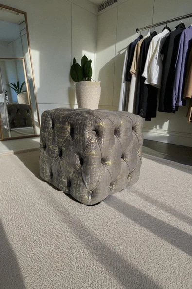 VISIONARIO Küp Puf - BEST İthal Kadife Babyface Kumaş Varak Baskı - Modern Ve Şık Oturma Dekoratif Puf&Bench - Resim 4