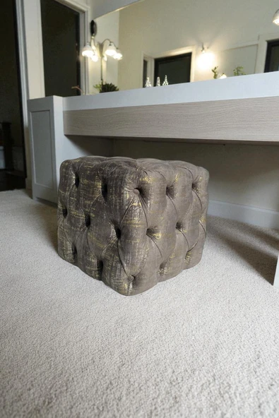 VISIONARIO Küp Puf - BEST İthal Kadife Babyface Kumaş Varak Baskı - Modern Ve Şık Oturma Dekoratif Puf&Bench - Resim 3