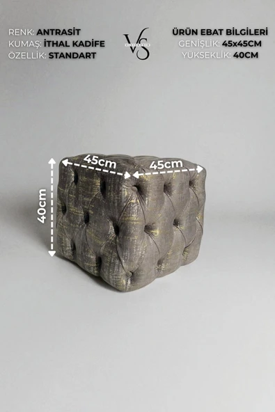 VISIONARIO Küp Puf - BEST İthal Kadife Babyface Kumaş Varak Baskı - Modern Ve Şık Oturma Dekoratif Puf&Bench - Resim 2