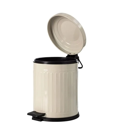 Vintage 5 Lt Yavaş Kapanır Kapaklı Ofis Mutfak Banyo Balkon Çöp Kovası Krem - Resim 3