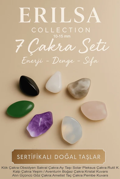 Sertifikalı 7 Çakra Doğal Taş Kütle Seti 10-15 mm – Enerji Denge ve Şifa El Cep Taşları ürün görseli
