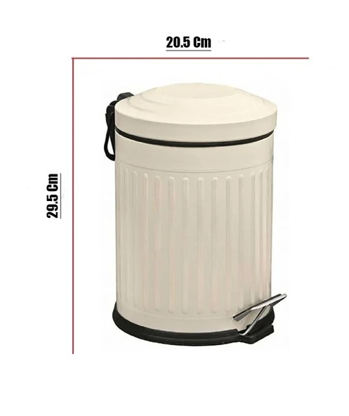 Vintage 5 Lt Yavaş Kapanır Kapaklı Ofis Mutfak Banyo Balkon Çöp Kovası Krem - Resim 2