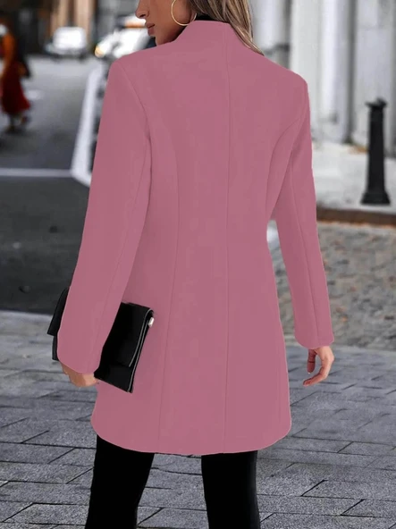 MDB Kadın Uzun Kollu Kırlangıç Yaka önden Düğmeli Kısa Kaşe Kaban - 3